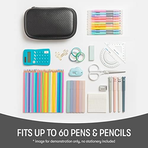 Zipit Black Carbon Boxy Box | מקרה עיפרון לבית הספר והמשרד | תיק עיפרון מארגן | שקית עיפרון גדולה